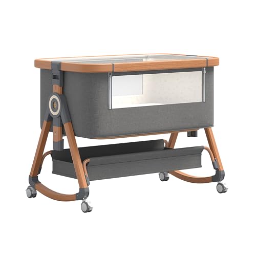 GLOKID 3in1 Baby Beistellbett Reisebett, Babybetten, Mit Rollen, Sechs Ebenen Stufen Höhenverstellung, Wiege, Höhenverstellug und Einstellung der Neigung der Matratze (Goldgrau) von GLOKID