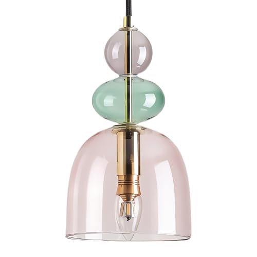 GLOMINAL Moderne Pendelleuchte Glas Hängeleuchte E14,1-flammige,Höhenverstellbar Glas Rosa und Metall Gold,Pendellampe für Schlafzimmer esszimmer küche Wohnzimmer büro von GLOMINAL