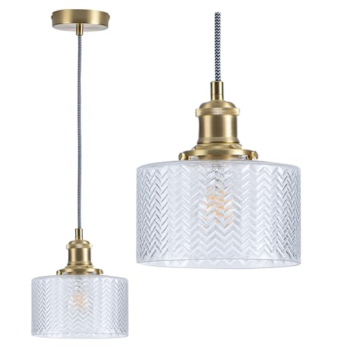 GLOMINAL Moderne Pendelleuchte Klar Glas,E27 Fassung,1-flammige,Höhenverstellbar Hängelampe Vintage Für Küche Esszimmer Schlafzimmer Wohnzimmer von GLOMINAL