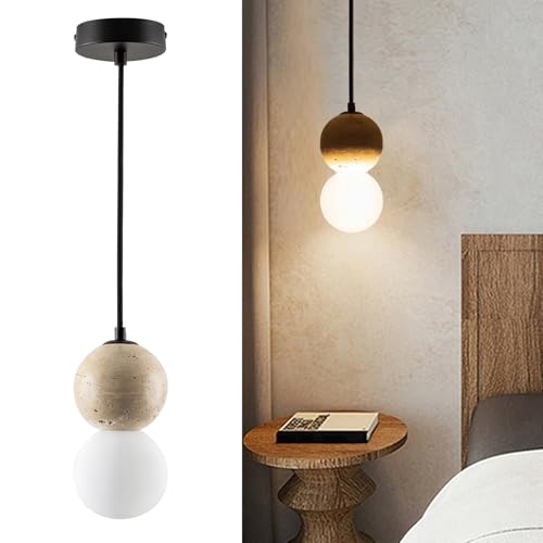 GLOMINAL Moderne Pendelleuchte aus travertin Hängeleuchte G9,1 flammige,Wabi-sabi Kugel-travertin Hängelampe für büro Bar Schlafzimmer Wohnzimmer Esszimmer Küche Nachttisch GLOMINAL Moderne Pendelleuchte aus travertin Hängeleuchte G9,1 flammige,Wabi-sabi Kugel-travertin Hängelampe für büro Bar Schlafzimmer Wohnzimmer Esszimmer Küche Nachttisch von GLOMINAL