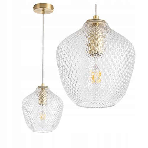 Moderne Pendelleuchte Klar Glas, E27 Vintage Hängelampe Glas, Höhenverstellbar Hängeleuchte Einflammig Für Esstisch Küche Esszimmer Schlafzimmer Wohnzimmer Büro (Ø20cm) von GLOMINAL