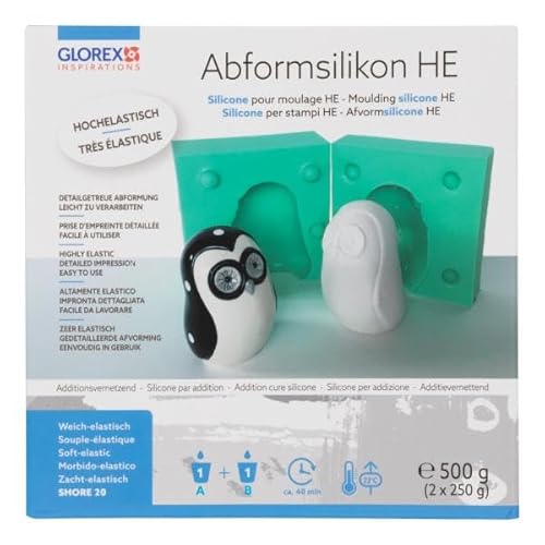 GLOREX 6 2407 301 - Abformsilikon HE, 2x250g, hochelastisches 2 Komponentensilikon für Verschiedene DIY-Projekte, strapazierfähig, kurzzeitig bis max. 150 °C belastbar von GLOREX