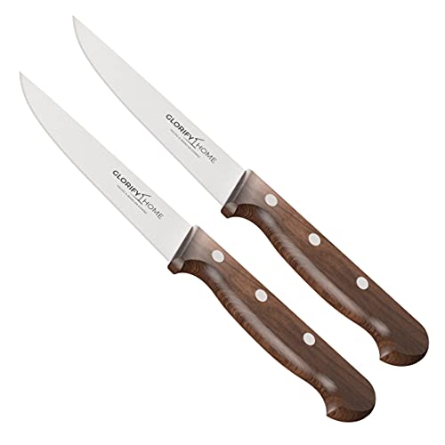 GLORIFY HOME® Serie Aroya Spickmesser Klingenlänge 2 x 11cm Handgefertigt Profi Küchenmesser Klein Rostfreier Vanadium Edelstahl Mit Holzgriff von GLORIFY HOME