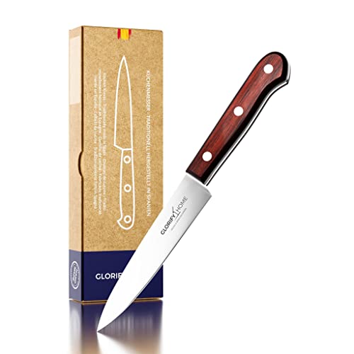 GLORIFY HOME® Serie Campillo Küchenmesser 12cm Scharf Gemüsemesser Allzweckmesser Handgefertigt Profi Qualität Inox Edelstahl Mit Holzgriff Spanisches Design von GLORIFY HOME