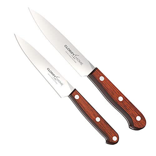 GLORIFY HOME® Serie Campillo Küchenmesser Set 10 & 12 cm Scharf Gemüsemesser Allzweckmesser Handgefertigt Profi Qualität Inox Edelstahl Mit Holzgriff Spanisches Design von GLORIFY HOME