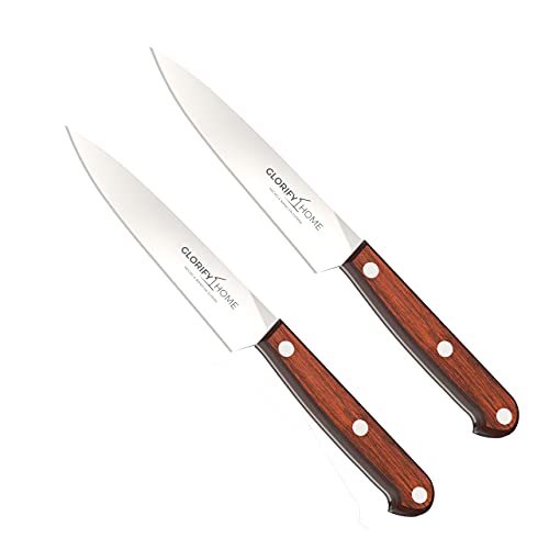 GLORIFY HOME® Serie Campillo Küchenmesser Set 2 x 10 cm Scharf Gemüsemesser Allzweckmesser Handgefertigt Profi Qualität Inox Edelstahl Mit Holzgriff Spanisches Design von GLORIFY HOME