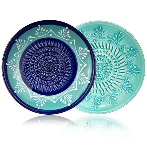 GLORIFY HOME Reibe Teller Keramikreibe Doppelpack Teruel für Knoblauch Ingwer Apfel Parmesan Schokolade Rohkost und mehr, mit Reibeteller in 2 Designs von GLORIFY HOME