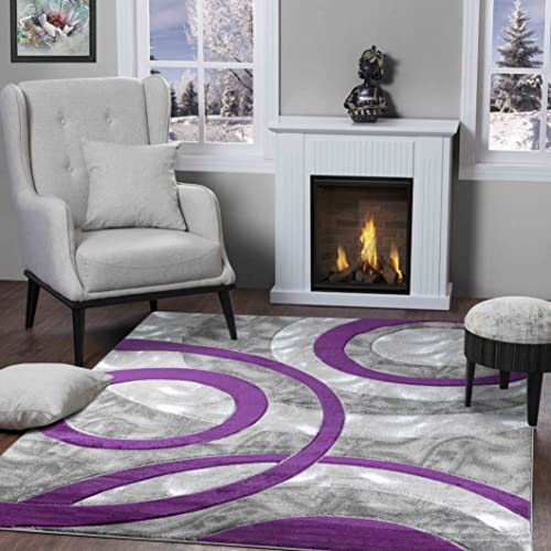 GLORY RUGS Flächenteppich 2 x 3 Lila Fußmatte Moderne Kreise Weicher Moderner Bodenteppich Flauschige Textur für Innenbereich Wohnzimmer Esszimmer und Schlafzimmer Bereich von GLORY RUGS