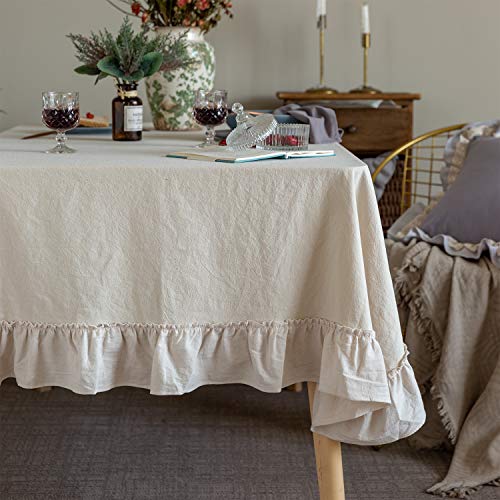 GLORY SEASON Nappe Rustique Classique en lin imprimé Village français - Décoration de Table de Ferme -150 x 260 cm - Rectangulaire/rectangulaire - Bleu - Pour la Cuisine et la Salle à Manger von GLORY SEASON