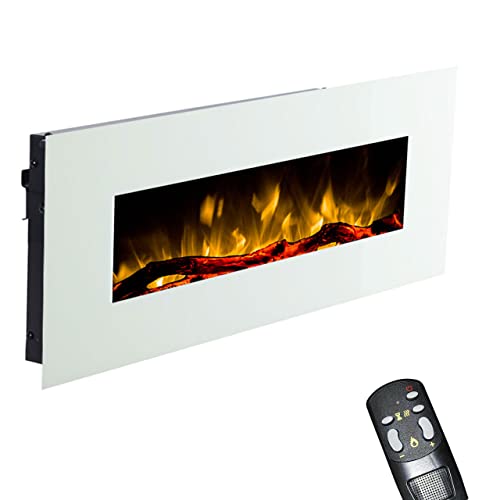 GLOW FIRE Elektrokamin mit Heizung und Kaminfeuer (Wandkamin Pluto) - elektrischer Kamin mit LED-Licht, Heizlüfter, Deko & Fernbedienung - zum Aufhängen an der Wand, max. 1500 W - weiß, 110x49 cm von GLOW FIRE