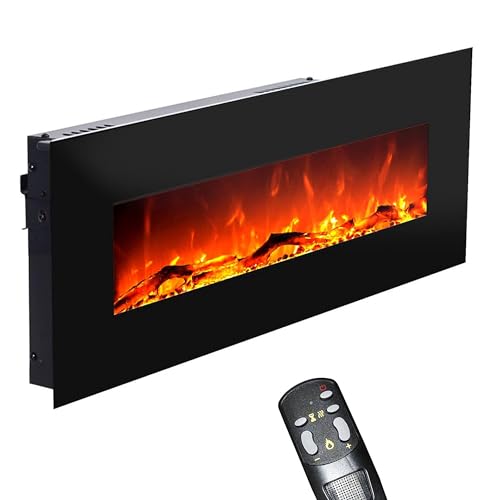 GLOW FIRE Elektrokamin mit Heizung und Kaminfeuer (Wandkamin) - elektrischer Kamin mit LED-Licht, Heizlüfter, Deko & Fernbedienung - zum Aufhängen an der Wand, max. 1500 W - Schwarz, 126 cm von GLOW FIRE