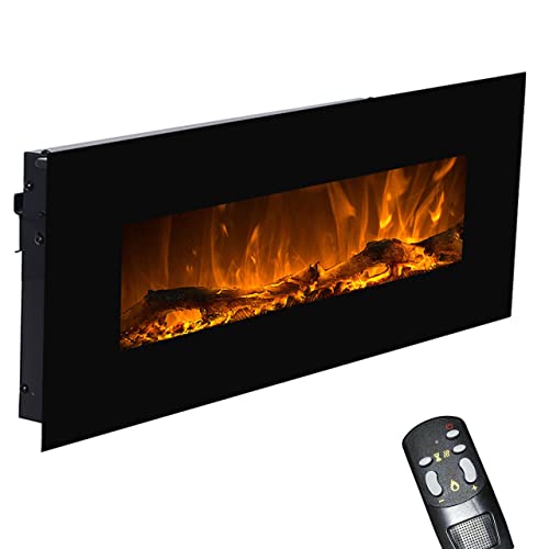 GLOW FIRE Elektrokamin mit Heizung und Kaminfeuer (Wandkamin) - elektrischer Kamin mit LED-Licht, Heizlüfter, Deko & Fernbedienung - zum Aufhängen an der Wand, max. 1500 W - Schwarz, 84 cm von GLOW FIRE