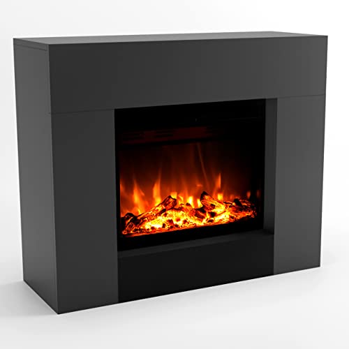 GLOW FIRE Elektrokamin mit Heizung und Kaminfeuer (Standkamin METIS) - elektrischer Kamin mit LED-Feuer in 3 Farben, Heizlüfter, Holz-Deko & Fernbedienung, 98x82x35 cm, Grau von GLOW FIRE