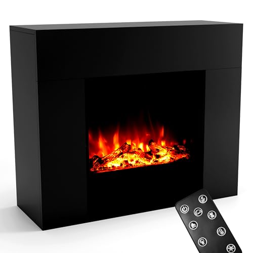 GLOW FIRE Elektrokamin mit Heizung und Kaminfeuer (Standkamin METIS) - elektrischer Kamin mit LED-Feuer in 3 Farben, Heizlüfter, Holz-Deko & Fernbedienung, 98x82x35 cm, Schwarz von GLOW FIRE