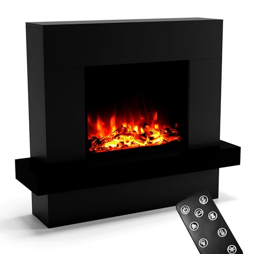 GLOW FIRE Elektrokamin mit Heizung und Kaminfeuer (Standkamin Pandora) - elektrischer Kamin mit LED-Feuer in 3 Farben, Heizlüfter, Holz-Deko & Fernbedienung, 114x97x32 cm, Schwarz von GLOW FIRE