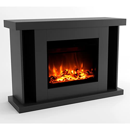 GLOW FIRE Elektrokamin mit Heizung und Kaminfeuer (Standkamin TARVOS) - elektrischer Kamin mit LED-Feuer in 3 Farben, Heizlüfter, Holz-Deko & Fernbedienung, 120x84x38 cm, Grau von GLOW FIRE