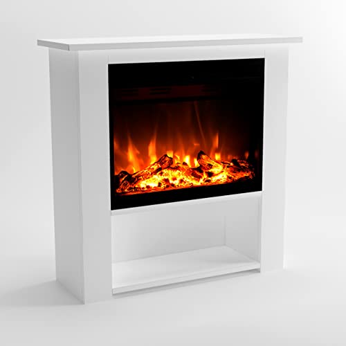 GLOW FIRE Elektrokamin mit Heizung und Kaminfeuer (Standkamin THEBE) - elektrischer Kamin mit LED-Feuer in 3 Farben, Heizlüfter, Holz-Deko & Fernbedienung, 86x85x30 cm, Weiß von GLOW FIRE