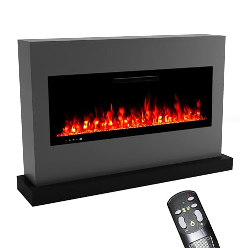 GLOW FIRE Elektrokamin mit Heizung und Kaminfeuer (Standkamin Zeus) - elektrischer Kamin mit LED-Feuer in 5 Farben, Heizlüfter, Deko & Fernbedienung - 155x100x35 cm, Grau von GLOW FIRE