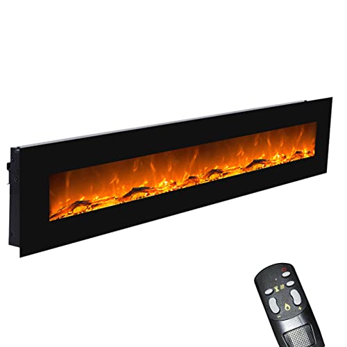 GLOW FIRE Elektrokamin mit Heizung und Kaminfeuer (Wandkamin) - elektrischer Kamin mit LED-Licht, Heizlüfter, Deko & Fernbedienung - zum Aufhängen an der Wand, max. 1500 W - Schwarz, 183 cm von GLOW FIRE