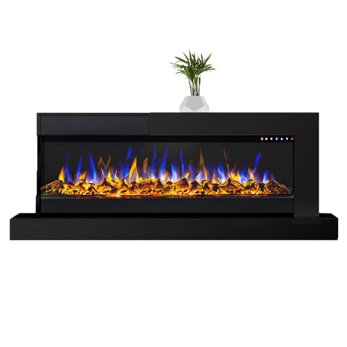 GLOW FIRE Elektrokamin mit Heizung und Kaminfeuer (Wandkamin Edge 36) - elektrischer Kamin mit LED-Feuer in 3 Farben, Heizlüfter, Deko & Fernbedienung - zum Aufhängen an der Wand - 127x61 cm, Schwarz von GLOW FIRE