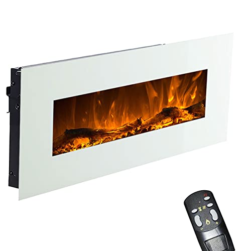 GLOW FIRE Elektrokamin mit Heizung und Kaminfeuer (Wandkamin Neptun) - elektrischer Kamin mit LED-Licht, Heizlüfter, Deko & Fernbedienung - zum Aufhängen an der Wand, max. 1500 W - weiß, 45x84 cm von GLOW FIRE