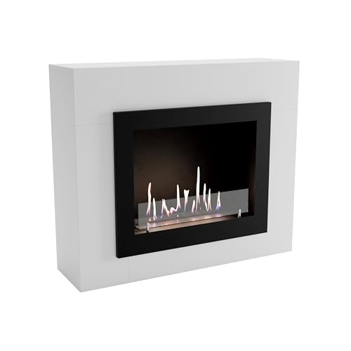 GLOW FIRE Ethanol Kamin ALTA (Standkamin) - Bioethanol Kaminofen für Indoor mit TÜV-Zertifikat & Holz-Fassade, 3 h Brenndauer, über 2kW Heizleistung, 98 x 83 x 28 cm - Weiß von GLOW FIRE