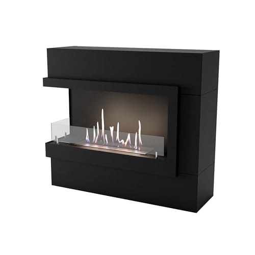 GLOW FIRE Ethanol Kamin Halden Mini linksoffen (Standkamin) - Bioethanol Kaminofen für Indoor mit TÜV-Zertifikat & Holz-Fassade, 3 h Brenndauer, über 2kW Heizleistung, 90 x 80 x 30 cm - Schwarz von GLOW FIRE