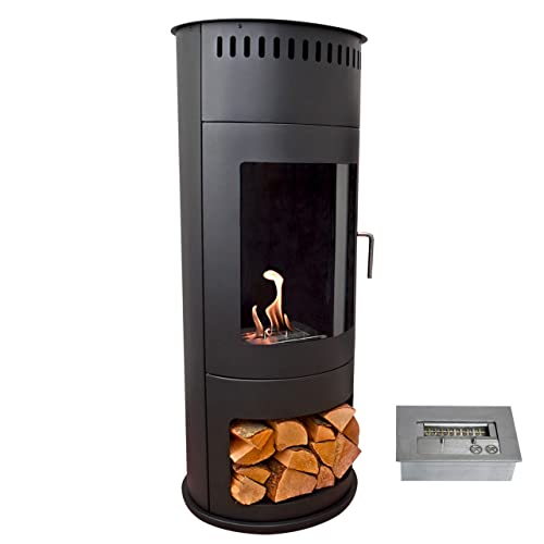 GLOW FIRE Ethanol Kaminofen BERGEN (freistehender Standkamin) - Bioethanol Kamin mit TÜV-Zertifikat für Innenräume, 6 Stunden Brenndauer und 2 kW Heizleistung, 112,5x45 cm - Schwarz von GLOW FIRE