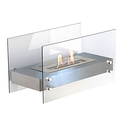 GLOW FIRE Ethanol Tischkamin FALUN (eckig) - stilvolles Tischfeuer Outdoor & Indoor mit Langer Brenndauer und TÜV-Zertifikat - Deko-Kamin für Tisch, Garten oder Balkon, 60x30 cm - Silber von GLOW FIRE