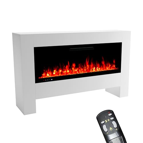 GLOW FIRE Elektrokamin mit Heizung und Kaminfeuer (Standkamin Hermes) - elektrischer Kamin mit LED-Feuer in 5 Farben, Heizlüfter, Deko & Fernbedienung - 156x96x38 cm, Weiß von GLOW FIRE