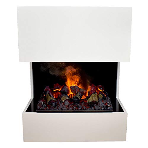 GLOW FIRE Wasserdampf Kamin KÄSTNER (Standkamin) - Elektrokamin mit realistischen LED 3D-Flammen, Knistereffekt & Fernbedienung, 70x89x45 cm - Opti-Myst 600 Elektro Kamin mit Holz-Deko, Weiß von GLOW FIRE