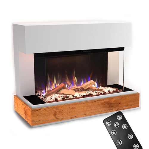 GLOW FIRE Kaminofen Curie mit realistischem 3D E-Motion LED-Feuer - Stand-Elektrokamin mit Heizung und Kaminfeuer, Knistereffekt & Timer, max. 1500 W, 114x89x53, Weiß von GLOW FIRE