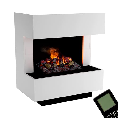 GLOW FIRE Wasserdampf Kamin KLEIST (Standkamin) - Elektrokamin mit realistischen LED 3D-Flammen, Knistereffekt & Fernbedienung, 80x90x50 cm - Opti-Myst 500 Elektro Kamin mit Holz-Deko, Weiß von GLOW FIRE