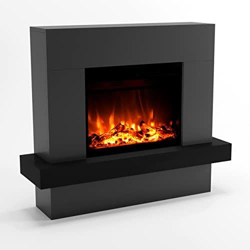 GLOW FIRE Elektrokamin mit Heizung und Kaminfeuer (Standkamin Pandora) - elektrischer Kamin mit LED-Feuer in 3 Farben, Heizlüfter, Holz-Deko & Fernbedienung, 114x97x32 cm, Grau von GLOW FIRE