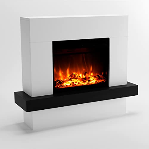 GLOW FIRE Elektrokamin mit Heizung und Kaminfeuer (Standkamin Pandora) - elektrischer Kamin mit LED-Feuer in 3 Farben, Heizlüfter, Holz-Deko & Fernbedienung, 114x97x32 cm, Weiß von GLOW FIRE