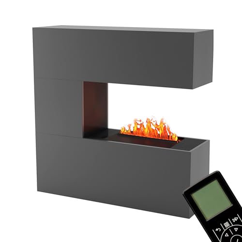 GLOW FIRE Wasserdampf Kamin Schiller (Standkamin) - Elektrokamin mit realistischen LED 3D-Flammen, Knistereffekt & Fernbedienung, 120x120x37 cm - Opti-Myst 500 Elektro Kamin, Grau von GLOW FIRE