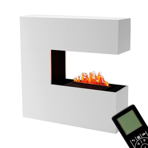 GLOW FIRE Wasserdampf Kamin Schiller (Standkamin) - Elektrokamin mit realistischen LED 3D-Flammen, Knistereffekt & Fernbedienung, 120x120x37 cm - Opti-Myst 500 Elektro Kamin, Weiß von GLOW FIRE