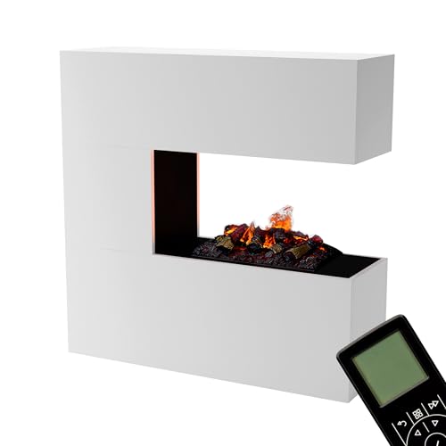 GLOW FIRE Wasserdampf Kamin Schiller (Standkamin) - Elektrokamin mit realistischen LED 3D-Flammen, Knistereffekt & Fernbedienung, 120x120x37 cm - Opti-Myst 500 Elektro Kamin mit Holz-Deko, Weiß von GLOW FIRE