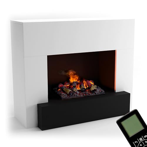 GLOW FIRE Wasserdampf Kamin HAUPTMANN (Standkamin) - Elektrokamin mit realistischen LED 3D-Flammen, Knistereffekt & Fernbedienung, 110x90x45 cm - Opti-Myst 500 Elektro Kamin mit Holz-Deko, Weiß von GLOW FIRE