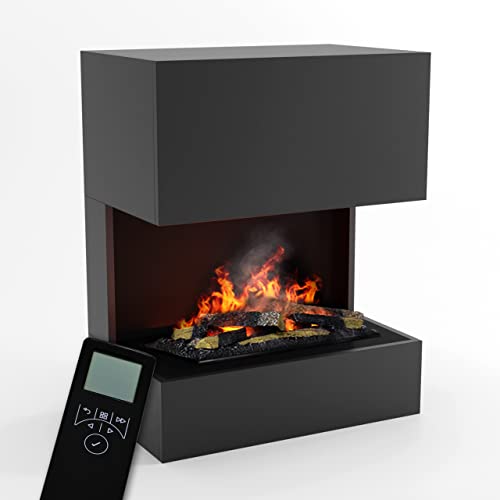 GLOW FIRE Wasserdampf Kamin KÄSTNER (Standkamin) - Elektrokamin mit realistischen LED 3D-Flammen, Knistereffekt & Fernbedienung, 70x89x40 cm - Opti-Myst 600 Elektro Kamin, Grau von GLOW FIRE