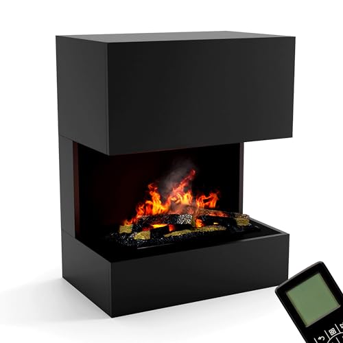 GLOW FIRE Wasserdampf Kamin KÄSTNER (Standkamin) - Elektrokamin mit realistischen LED 3D-Flammen, Knistereffekt & Fernbedienung, 70x89x45 cm - Opti-Myst 600 Elektro Kamin mit Holz-Deko, Schwarz von GLOW FIRE