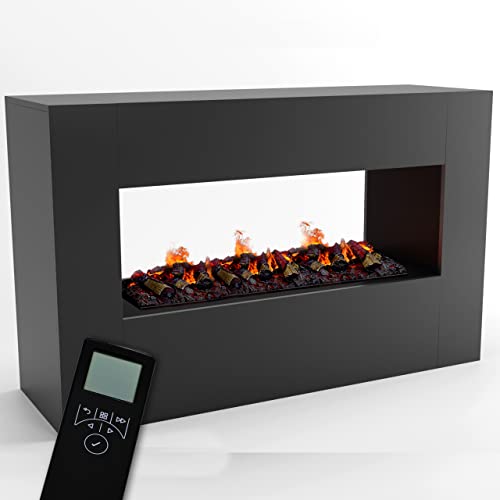 GLOW FIRE Wasserdampf Kamin KONSALIK (Standkamin) - Elektrokamin mit realistischen LED 3D-Flammen, Knistereffekt & Fernbedienung, 160x100x50 cm - Opti-Myst 1000 Elektro Kamin mit Holz-Deko, Grau von GLOW FIRE