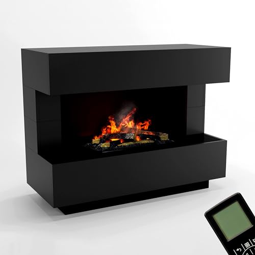 GLOW FIRE Wasserdampf Kamin Kant (Standkamin) - Elektrokamin mit realistischen LED 3D-Flammen, Knistereffekt & Fernbedienung, 120x90x50 cm - Opti-Myst 600 Elektro Kamin mit Holz-Deko, Schwarz von GLOW FIRE