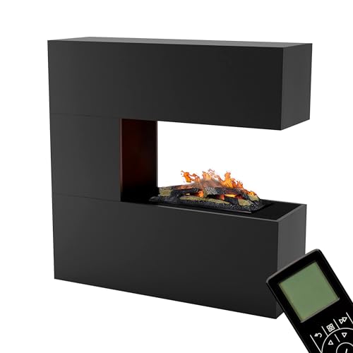 GLOW FIRE Wasserdampf Kamin Schiller (Standkamin) - Elektrokamin mit realistischen LED 3D-Flammen, Knistereffekt & Fernbedienung, 120x120x37 cm - Opti-Myst 600 Elektro Kamin mit Holz-Deko, Schwarz von GLOW FIRE