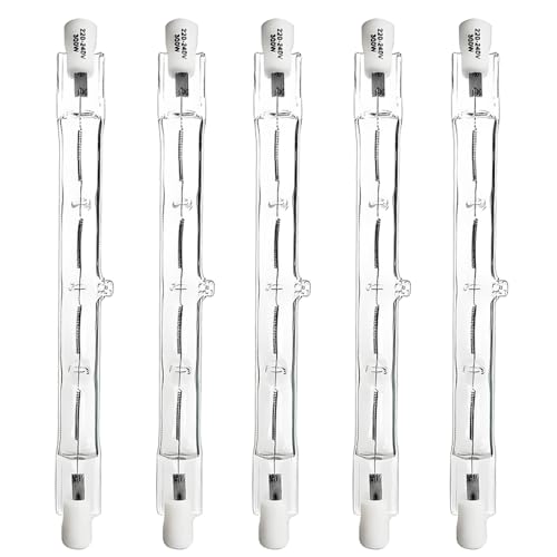 GLOWANTS 5er118mm 300W R7S Halogen Leuchtmittel 230V, Halogenstab R7S 118mm Dimmbar, Halogen Birne Warmweiß 2800K J-Typ Halogenstab R7s für Landschaftsbeleuchtung, Sicherheitsleuchten,Stehleuchten. von GLOWANTS