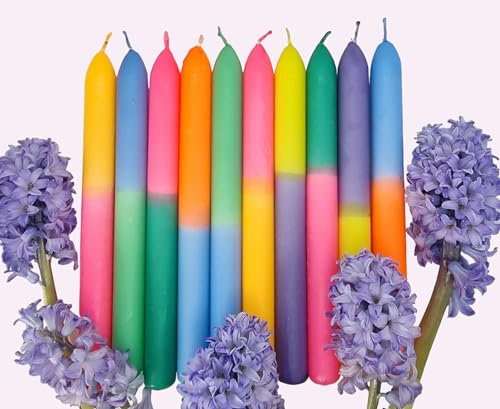 10er SET /./ 2-farbige Dip Dye Kerzen bunt BRENNDAUER 9 STD, mit Farbverlauf, Kerzen mehrfarbig in neon, pastell und bunt Farbset: spring1 extra lang, Geschenkidee Frau, Freundin 10er SET /./ 2-farbige Dip Dye Kerzen bunt BRENNDAUER 9 STD, mit Farbverlauf, Kerzen mehrfarbig in neon, pastell und bunt Farbset: spring1 extra lang, Geschenkidee Frau, Freundin von GLOWYBOX