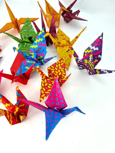 GLOWYBOX Origami Kranichvogel Kranich 3er Set in Neon bunt Handmade Mitbringsel Erwachsene, Geschenk Frau Geburtstag Freundin Deko Taufe Kommunion Tischdeko Geschenk Kollegin Mitbringsel von GLOWYBOX