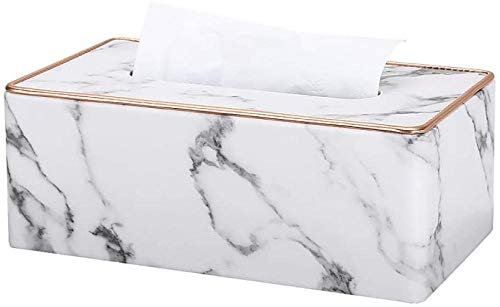 Tissue Box Leder Tissue Dispenser, Leder Tissue Box Serviettenschale Marmormuster Schublade Haushaltslicht Luxus Stil Schublade-Gold-Marmor von GLObert