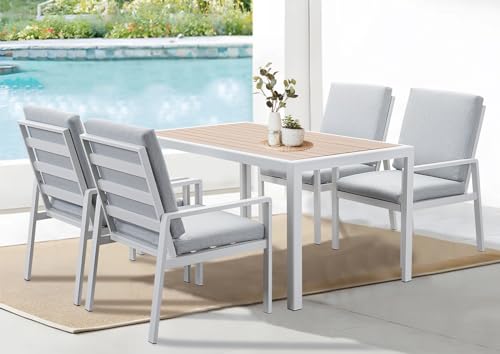 GLP Gartenlounge-Set Garten-Essgruppe, (Gartenmöbel Set, 5-TLG., 4 Sessel, 1 Esstisch, inkl. Auflagen, Aluminium), Wetterfest Gartenlounge Set, 9400-P1+P2 von GLP