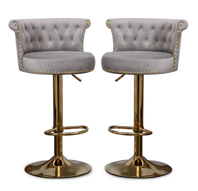 GLP Barhocker Luxus Samt 2er Set Barstühle (2 St), Metallbeine, Niete, 360° Drehbar, Höhenverstellbar von GLP